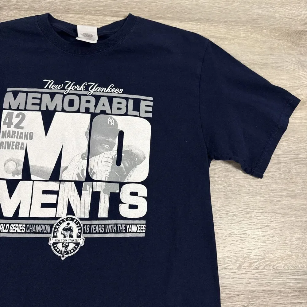Mariano Rivera Shirt New York Yankees Moments Men's Blue Medium 100% Cotton